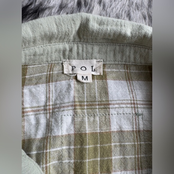 POL Cotton Gauze Plaid Patchwork Cropped Button Down - Picture 3 of 4